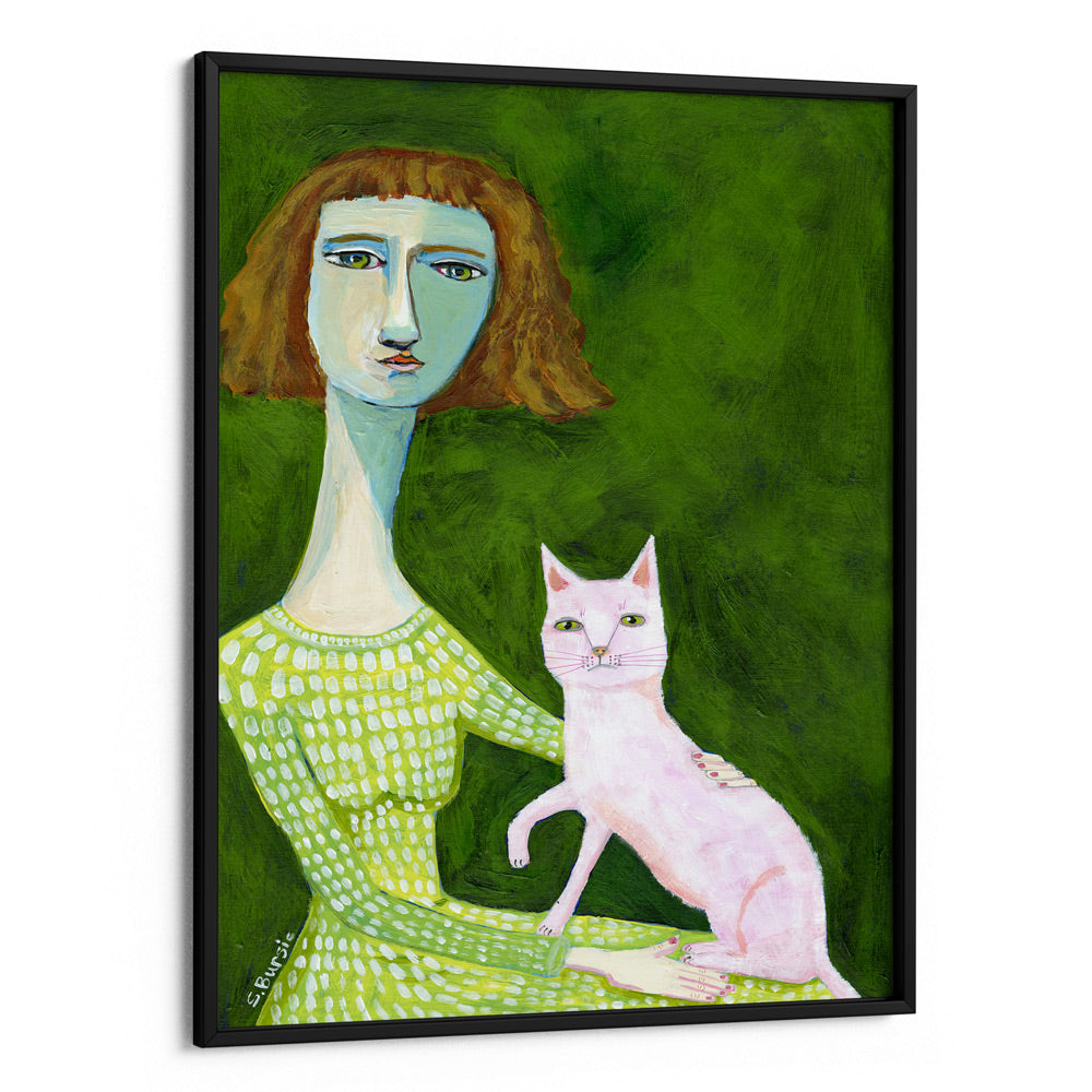 Cat Lady With Pink Cat - XS / Matte Paper / Rolled Art - Nook At You