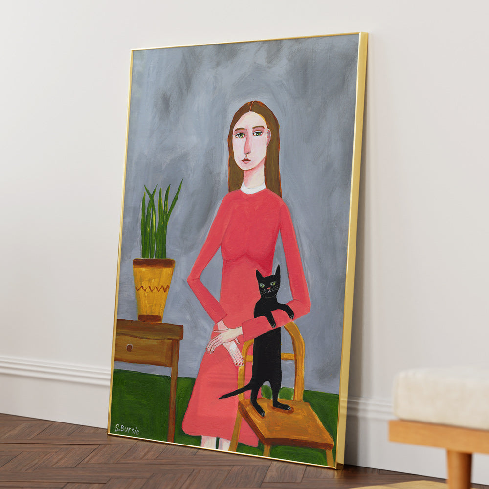 Cat Lady with Black Cat - XS / Matte Paper / Rolled Art - Nook At You