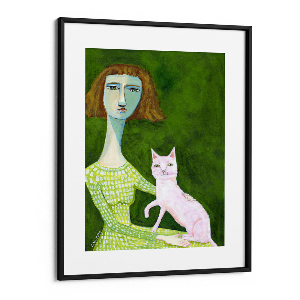 Cat Lady With Pink Cat - XS / Matte Paper / Rolled Art - Nook At You