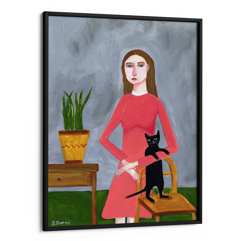 Cat Lady with Black Cat - XS / Matte Paper / Rolled Art - Nook At You