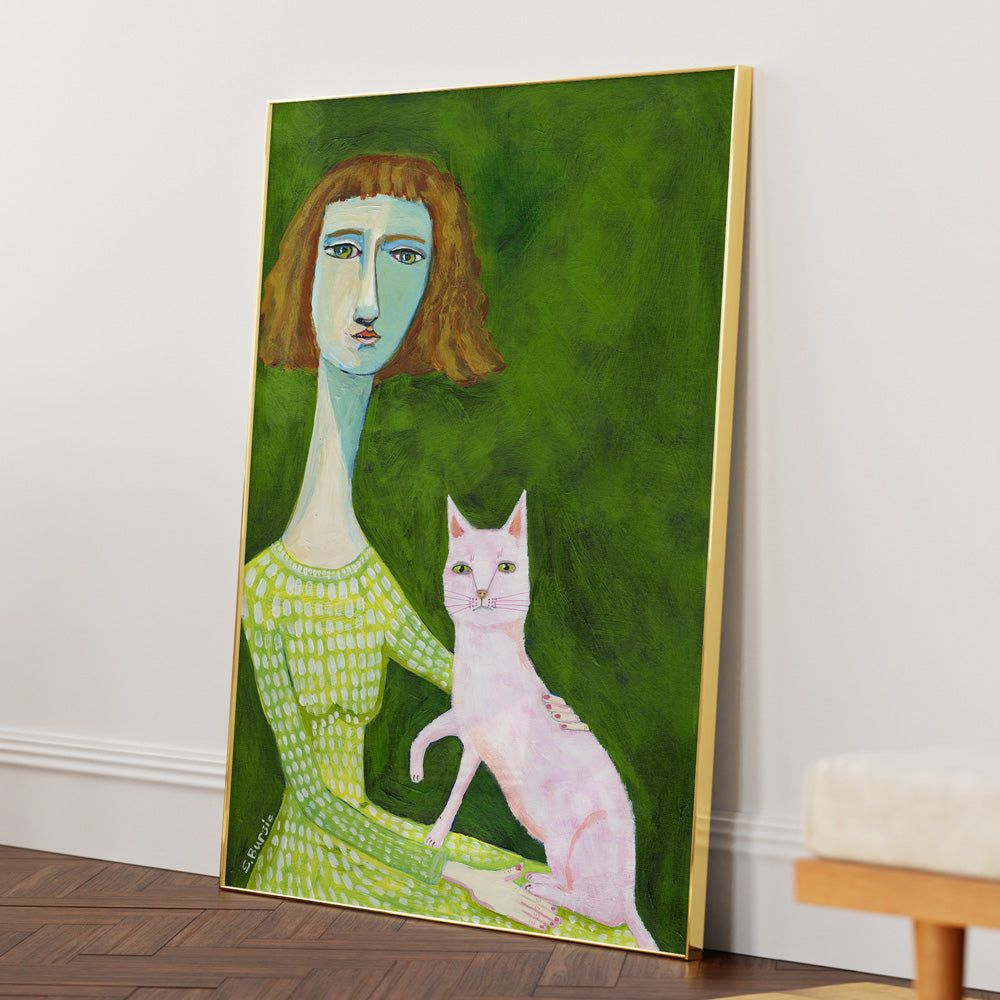 Cat Lady With Pink Cat - XS / Matte Paper / Rolled Art - Nook At You