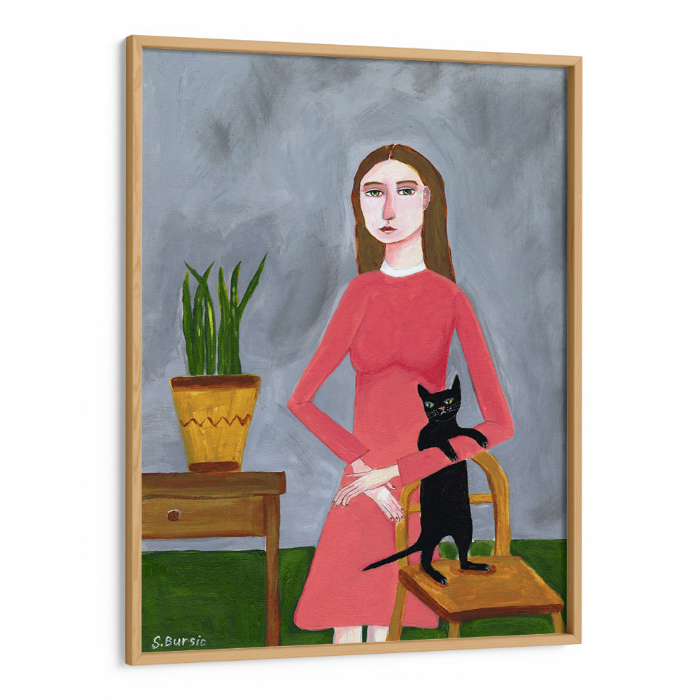 Cat Lady with Black Cat - XS / Matte Paper / Rolled Art - Nook At You