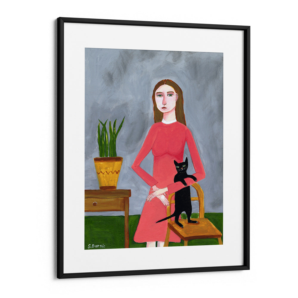 Cat Lady with Black Cat - XS / Matte Paper / Rolled Art - Nook At You