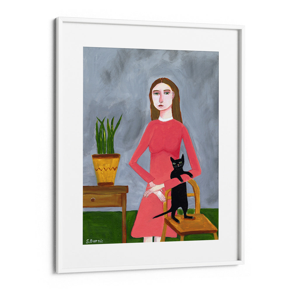 Cat Lady with Black Cat - XS / Matte Paper / Rolled Art - Nook At You