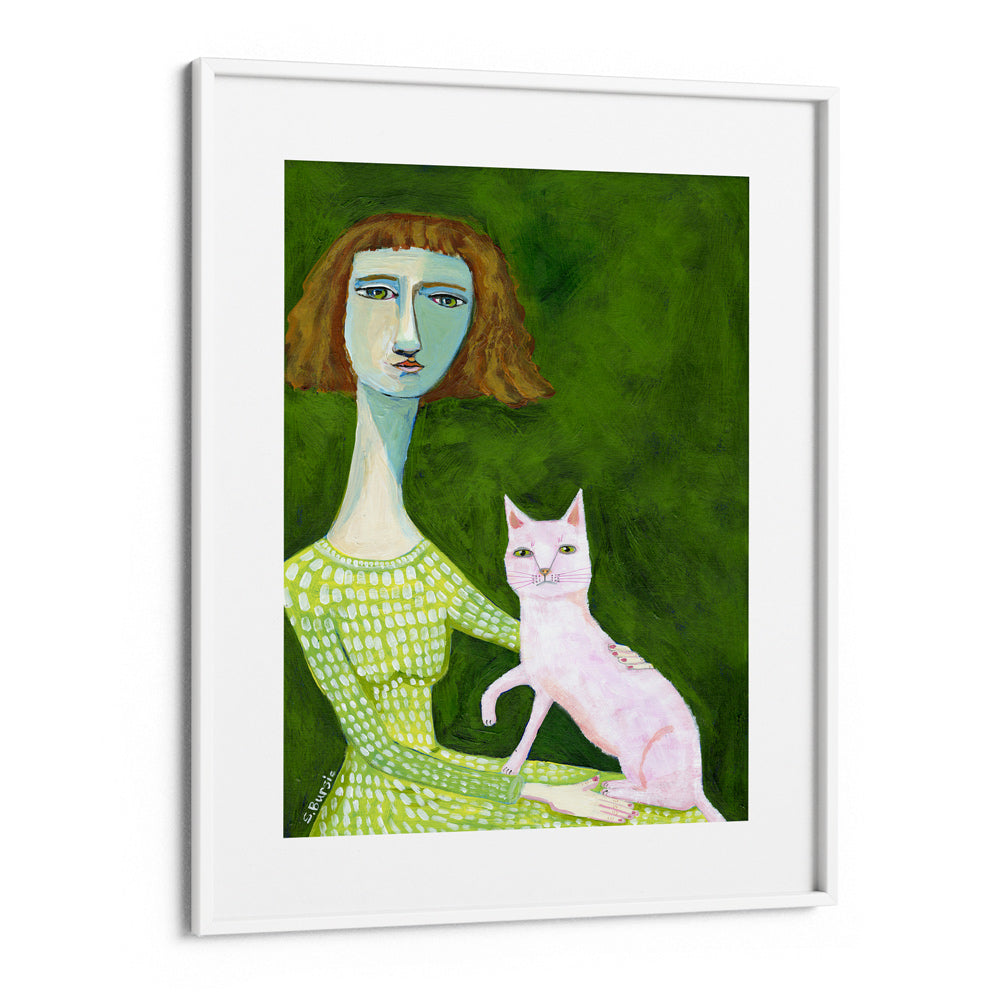 Cat Lady With Pink Cat - XS / Matte Paper / Rolled Art - Nook At You