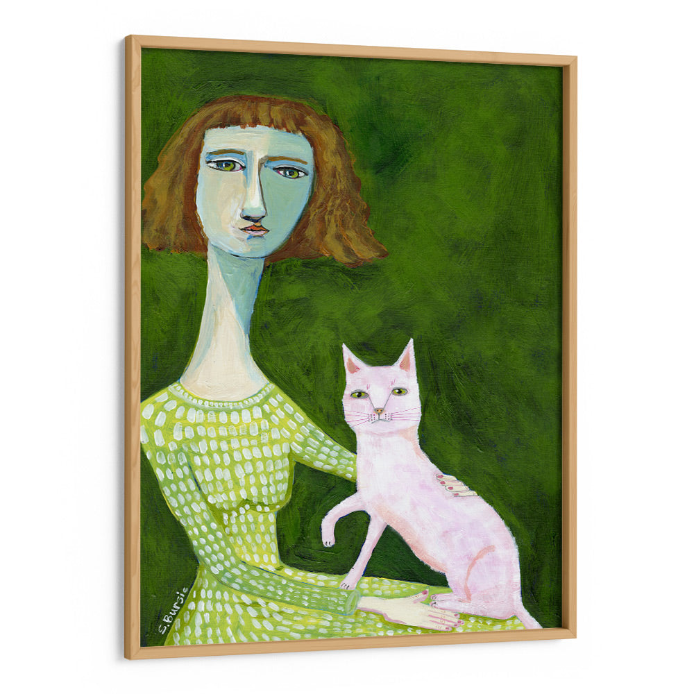 Cat Lady With Pink Cat - XS / Matte Paper / Rolled Art - Nook At You