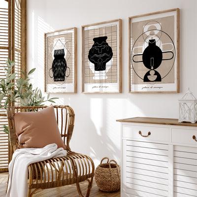 Modern Geometric Pot Trio Gallery Wall Set of 3 Nook At You Matte Paper Rolled Art