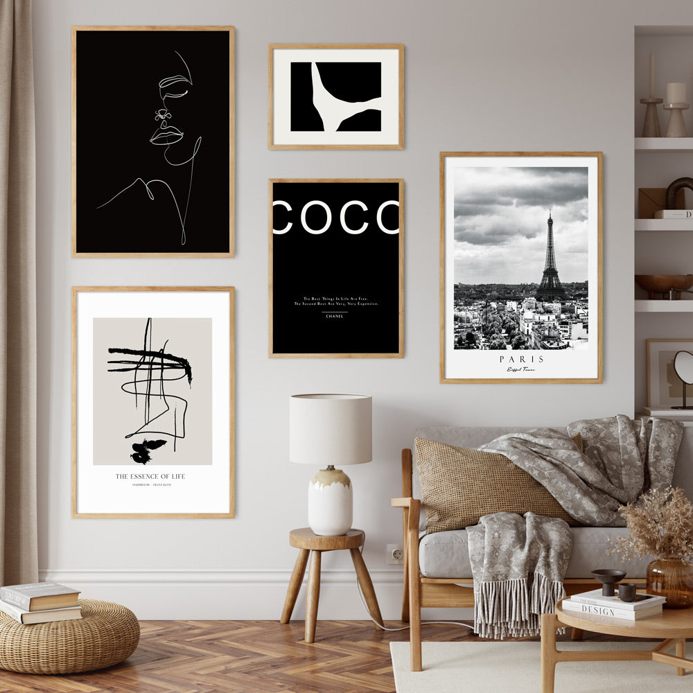 Black and White Gallery Wall Set of 5 Framed Artwork for Wall Decor