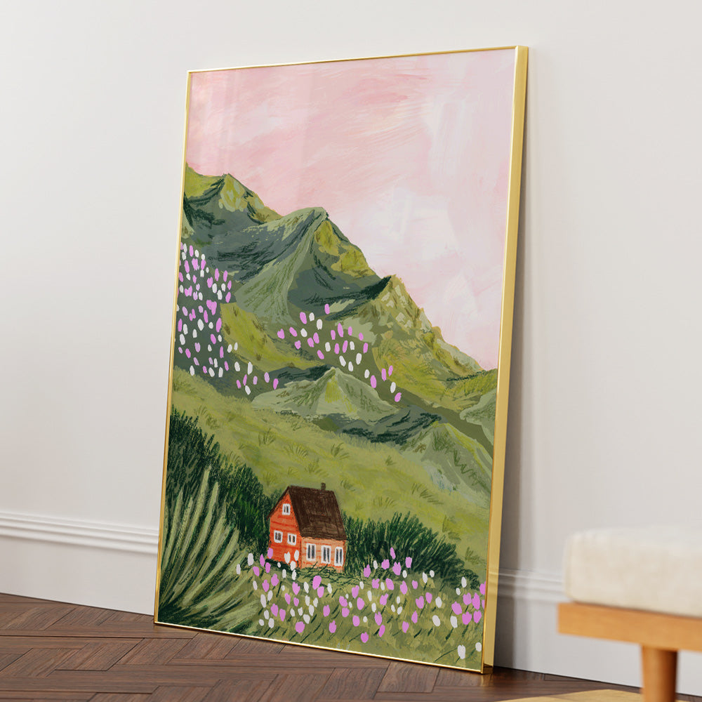 Mountain House Landscape Wall Art - XS / Matte Paper / Rolled Art - Nook At You