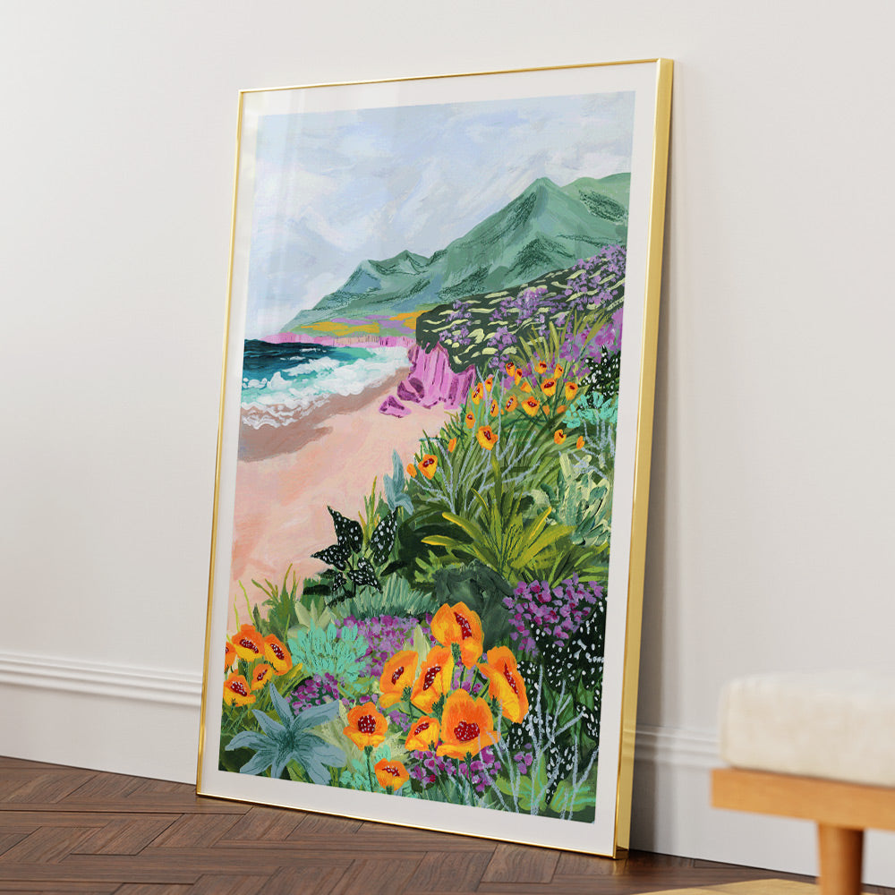 Coastal Bluffs Floral Seaside Landscape Art Painting - XS / Matte Paper / Rolled Art - Nook At You