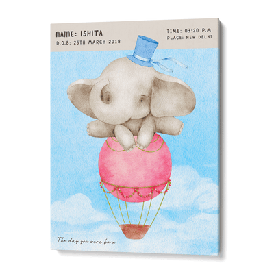 Personalized Birth Poster - Baby Elephant Nook At You Canvas Gallery Wrap