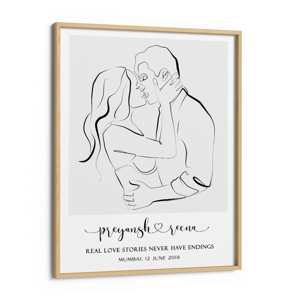 Personalized Line Art - Kiss Nook At You Matte Paper Wooden Frame