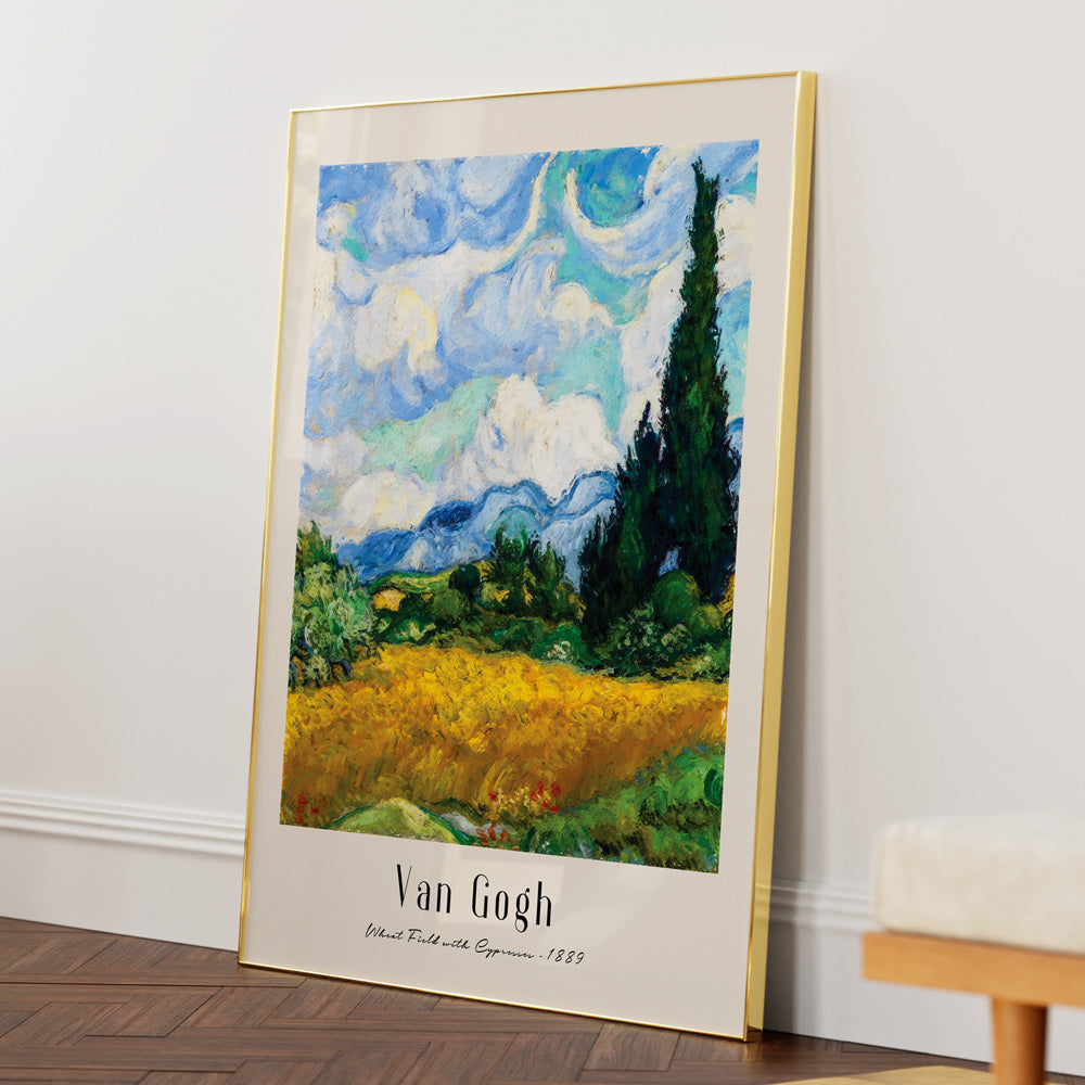 Vincent Van Gogh - Wheat Fields 1889 Nook At You Matte Paper Gold Metal Frame