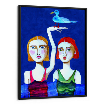 Swimming Ladies With Blue Bird
