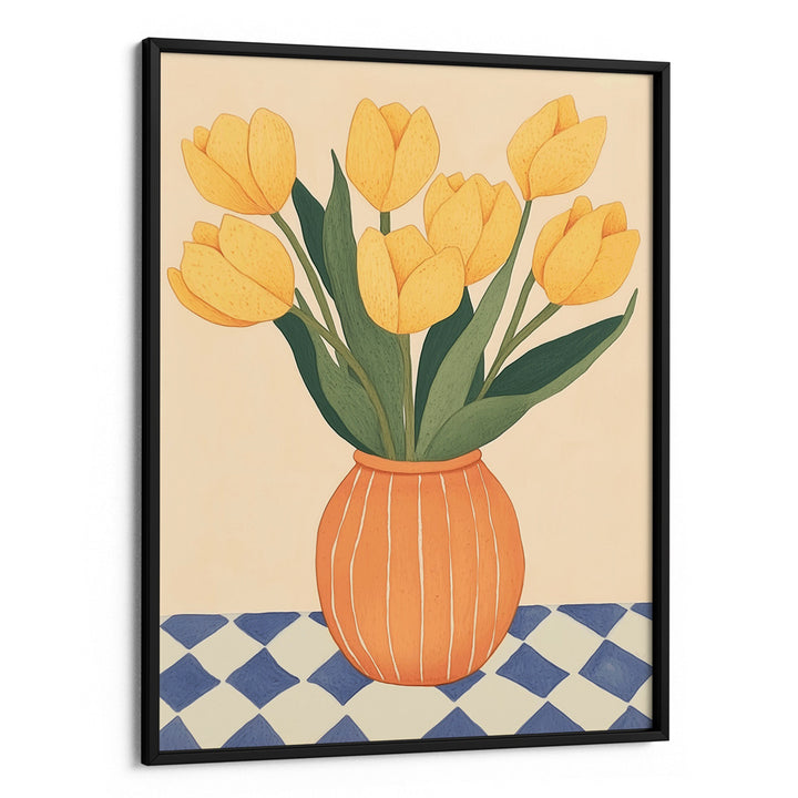 Yellow Tulips in Orange Vase Boho Art Painting