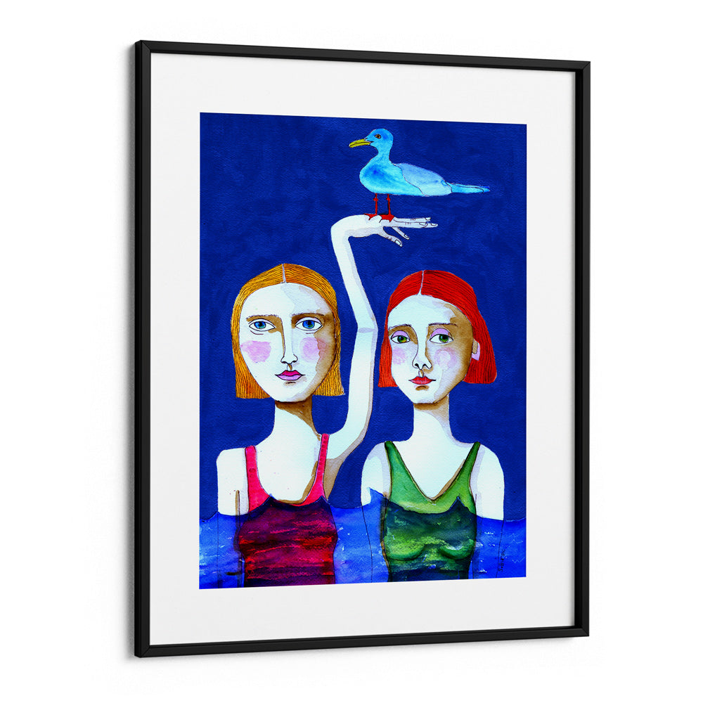 Swimming Ladies With Blue Bird