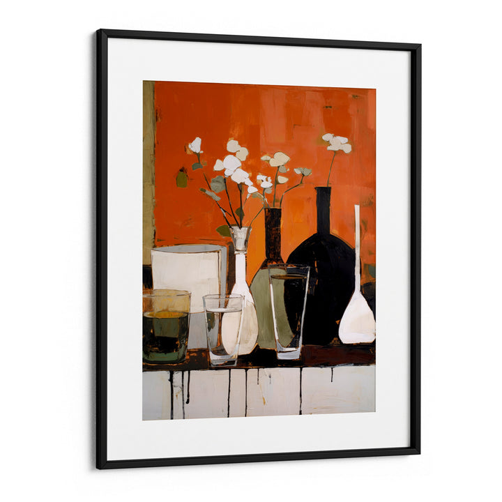 Still Life With Glasses and Bottles Abstract Painting-Black Frame With Mount-Nook At You
