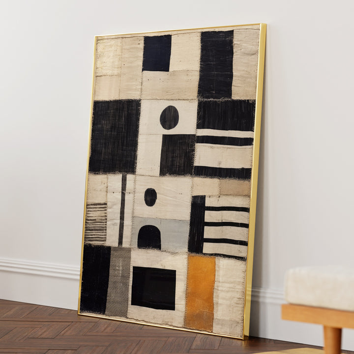 Sewn Fabric Abstract Painting-Gold Metal Frame-Nook At You