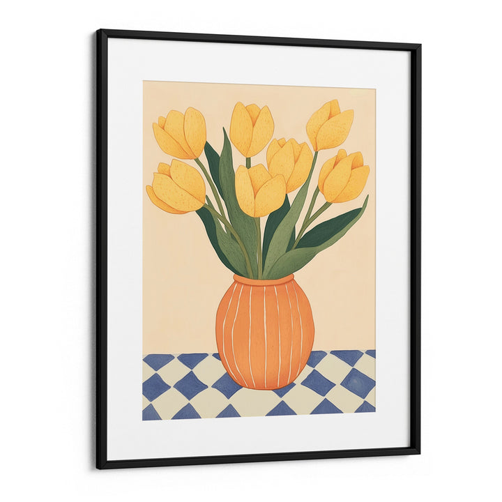 Yellow Tulips in Orange Vase Boho Art Painting