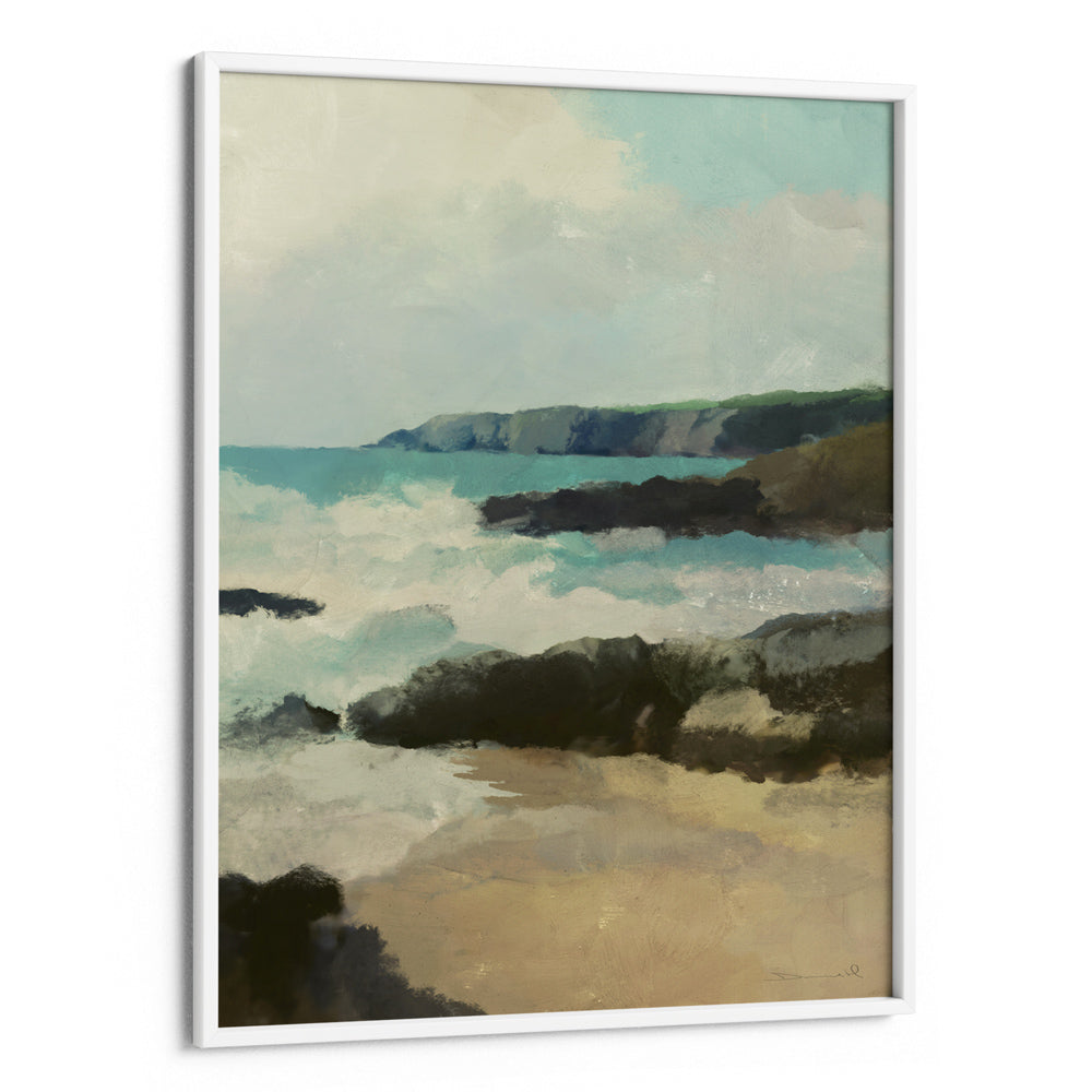 Rocky Beach Landscape Art-White Frame-Nook At You