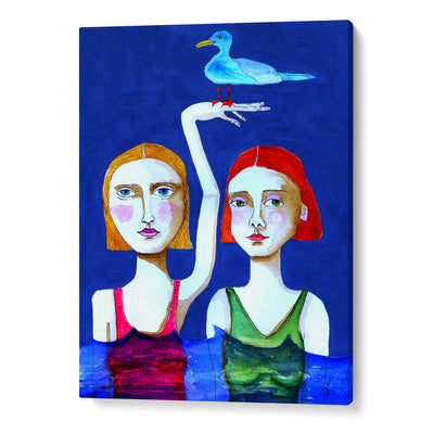 Swimming Ladies With Blue Bird