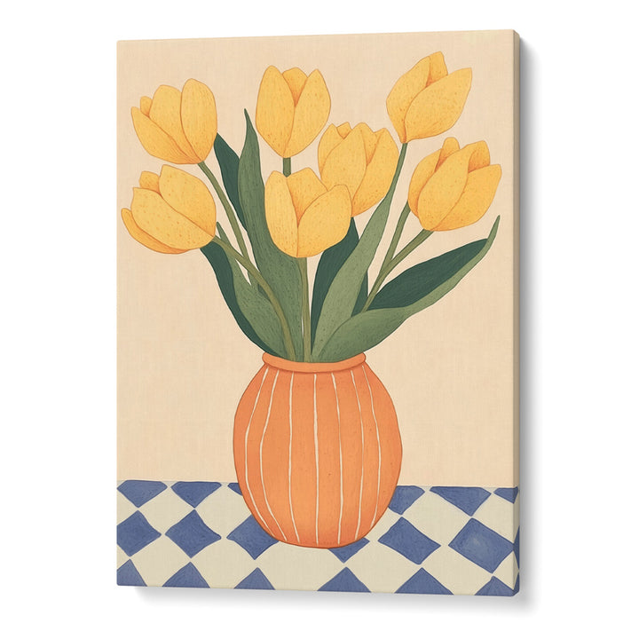 Yellow Tulips in Orange Vase Boho Art Painting