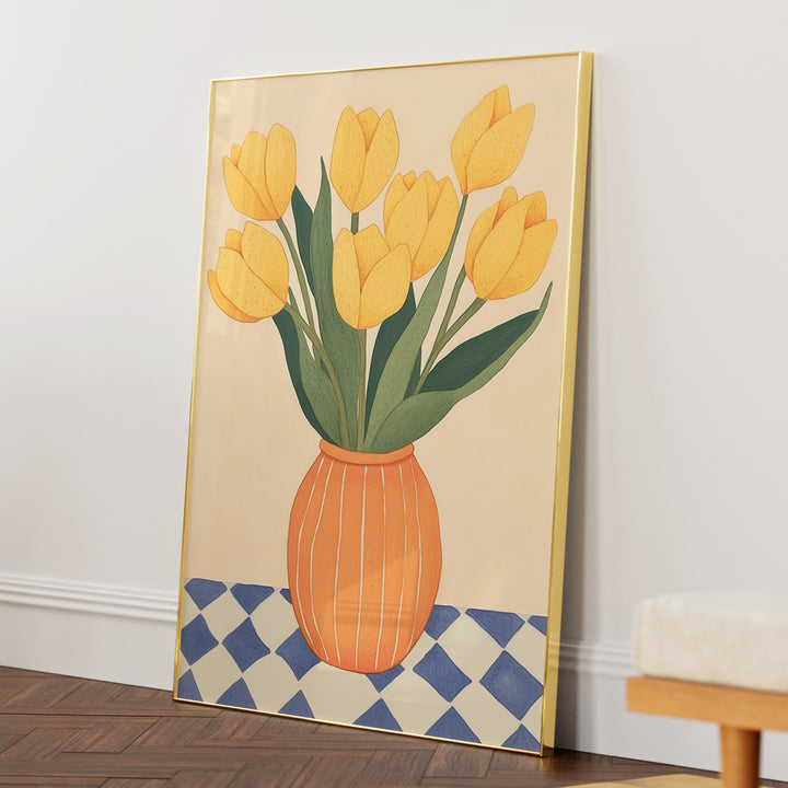 Yellow Tulips in Orange Vase Boho Art Painting