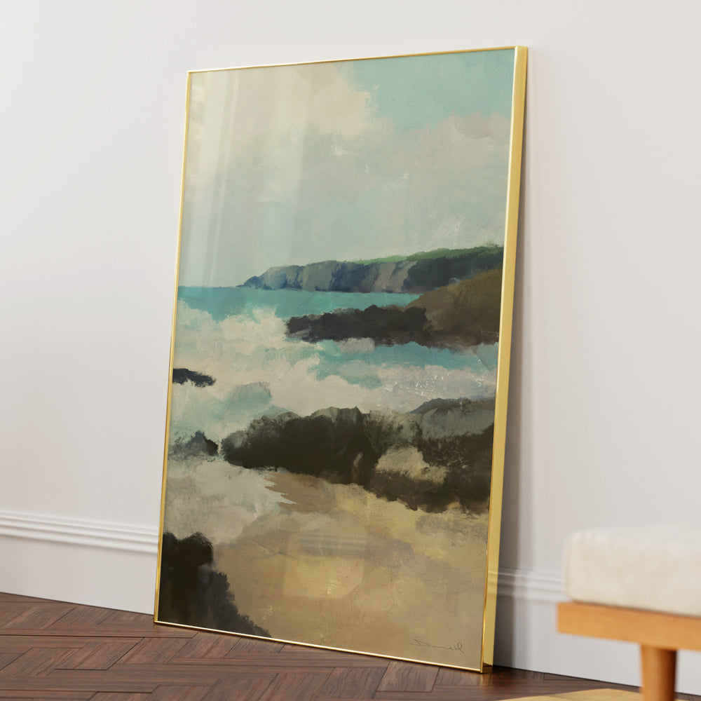 Rocky Beach Landscape Art-Gold Metal Frame-Nook At You