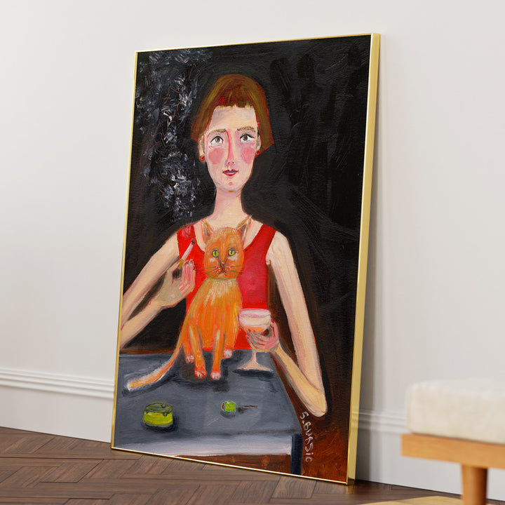 Vintage Woman With Cocktail And Cat