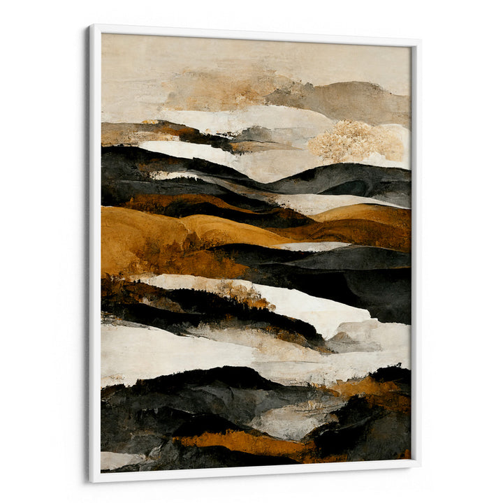 Ochre And Beige Mountains Abstract Painting Landscape Art-White Frame-Nook At You