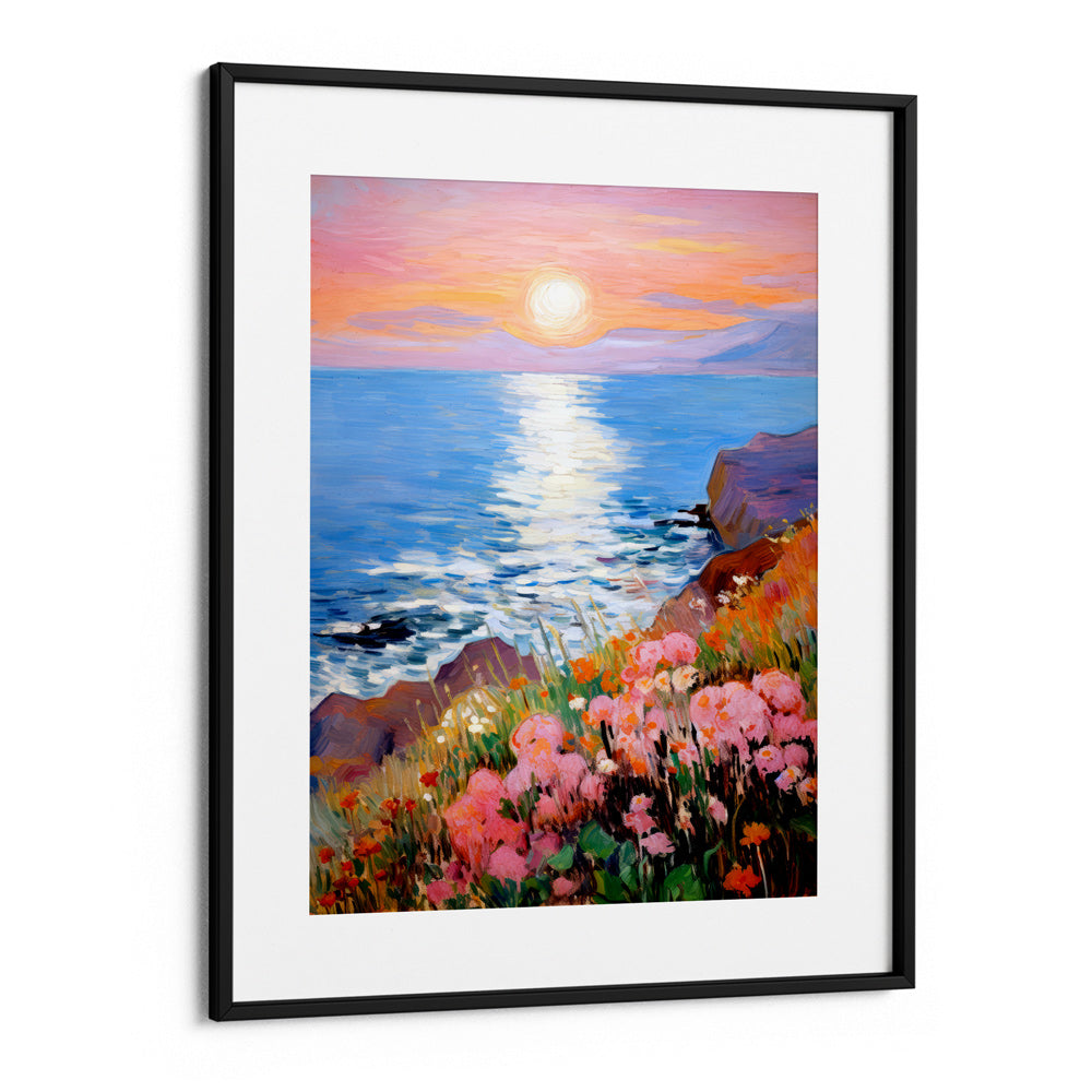 Serene Watercolour Canvas Painting Of Sunset By A Lake With