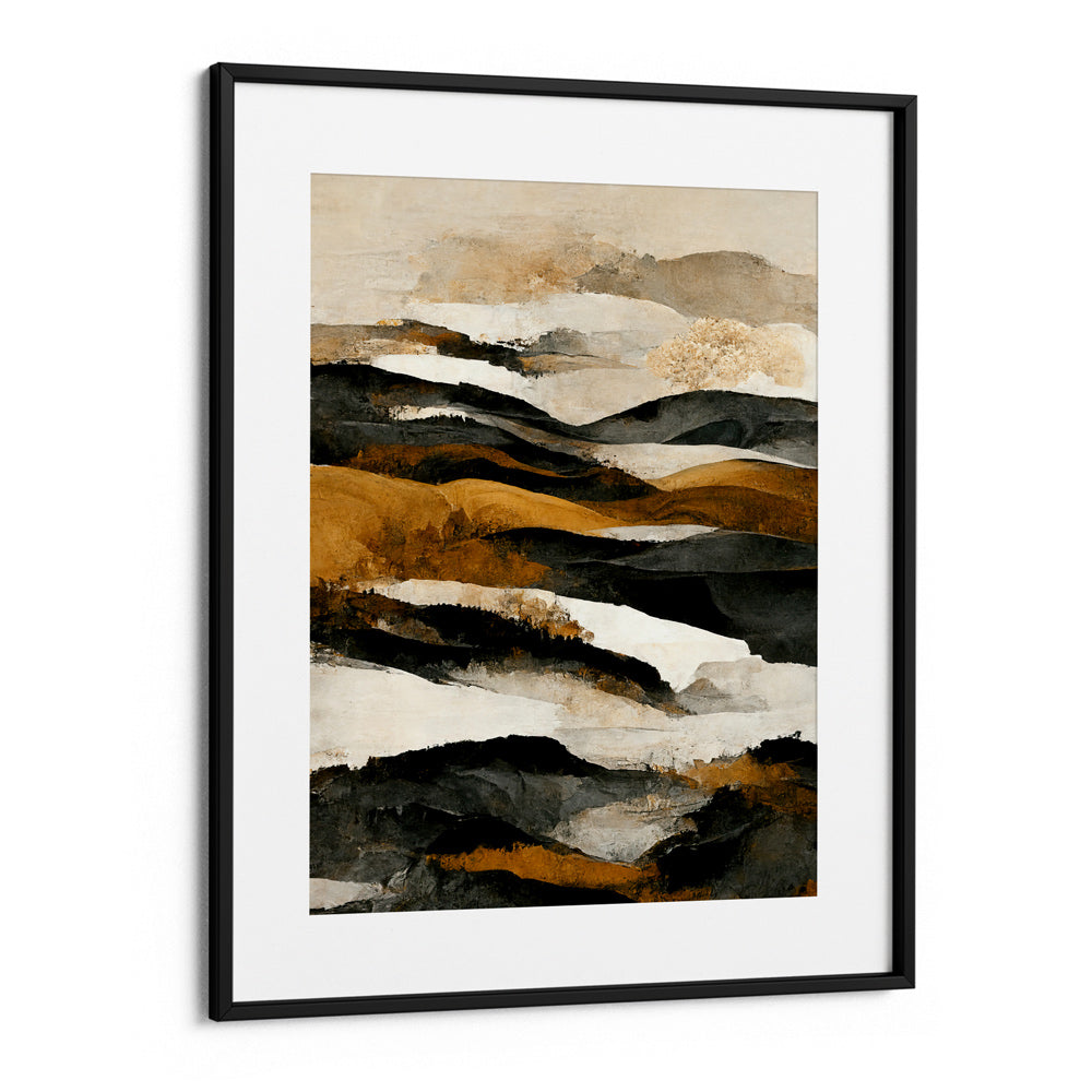 Ochre And Beige Mountains Abstract Painting Landscape Art-Black Frame With Mount-Nook At You