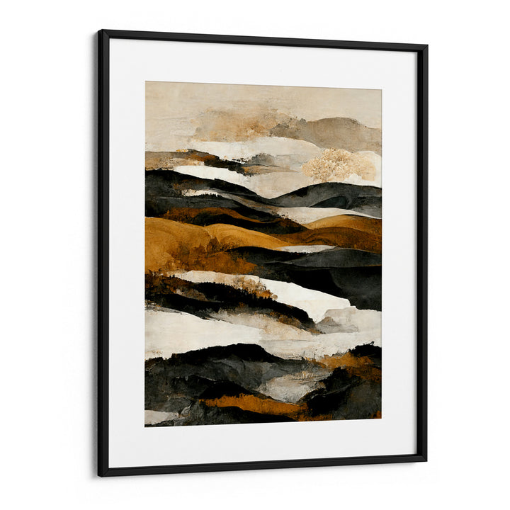 Ochre And Beige Mountains Abstract Painting Landscape Art-Black Frame With Mount-Nook At You