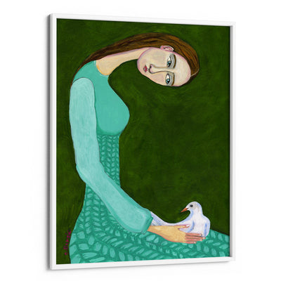 Lady Sitting With White Dove Bird Woman