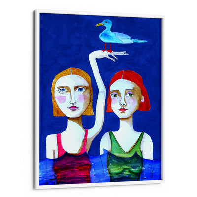 Swimming Ladies With Blue Bird