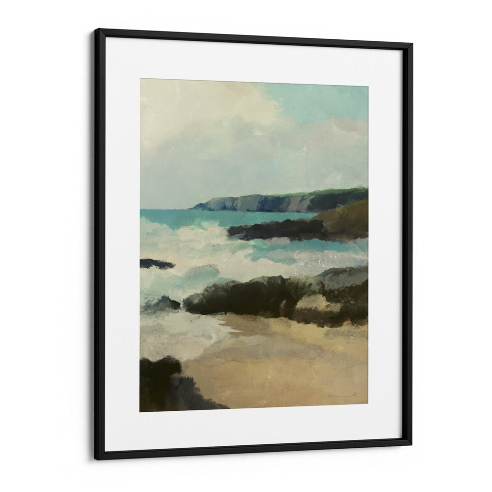 Rocky Beach Landscape Art-Black Frame With Mount-Nook At You
