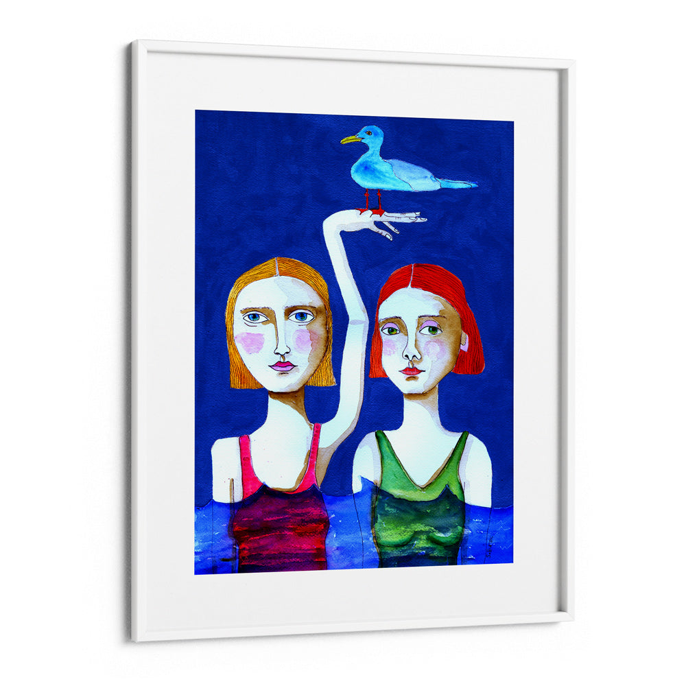 Swimming Ladies With Blue Bird