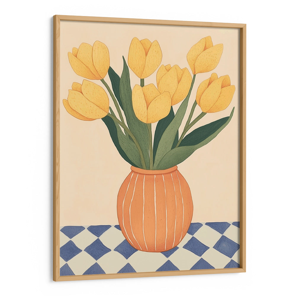 Yellow Tulips in Orange Vase Boho Art Painting