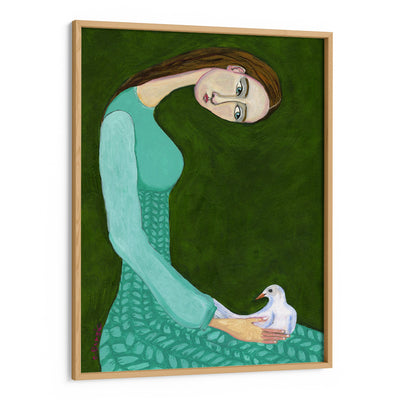 Lady Sitting With White Dove Bird Woman