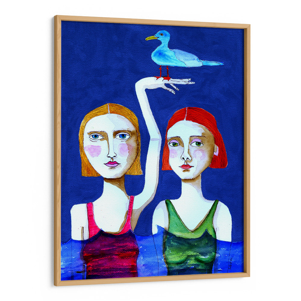 Swimming Ladies With Blue Bird