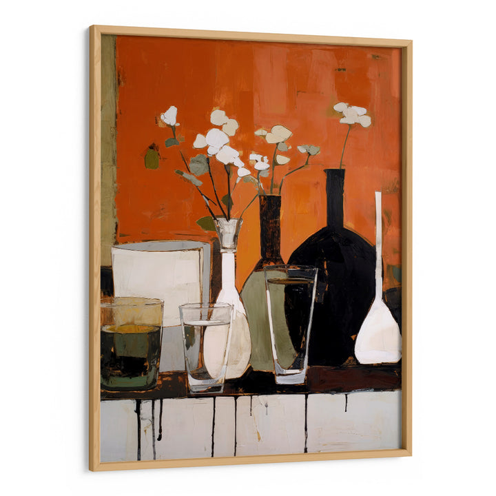 Still Life With Glasses and Bottles Abstract Painting-Wooden Frame-Nook At You