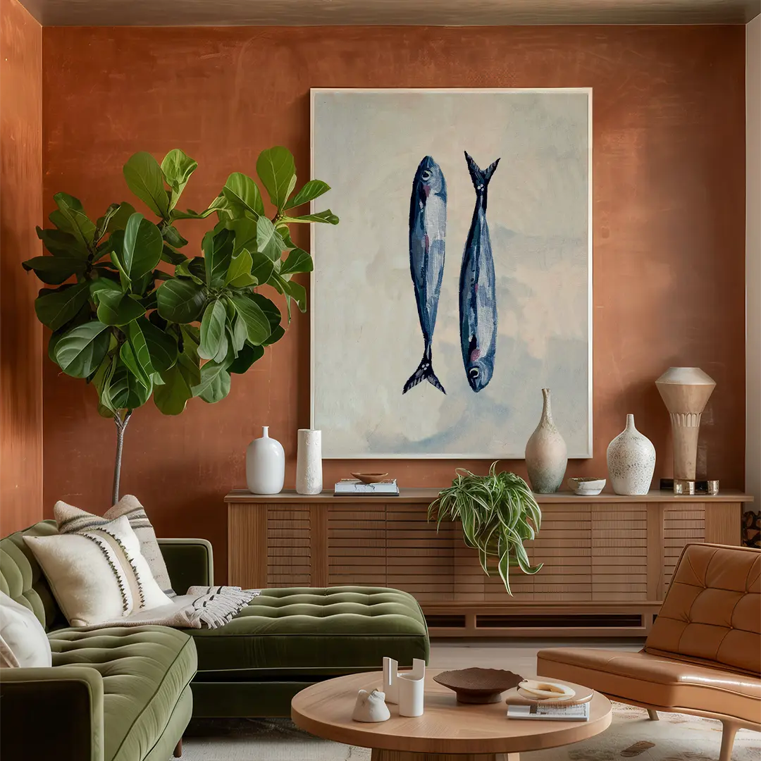 Sardines In Blue Gourmet Wall Art Poster - XS / Matte Paper / Rolled Art - Nook At You
