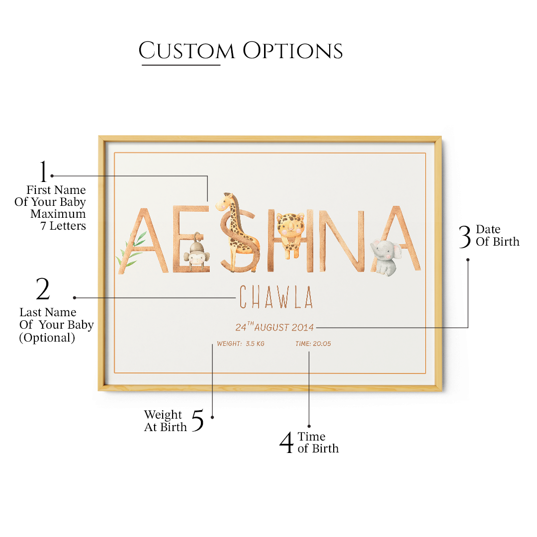 Personalized Kids Name Poster - Baby Animals - XS / Matte Paper / Rolled Art - Nook At You
