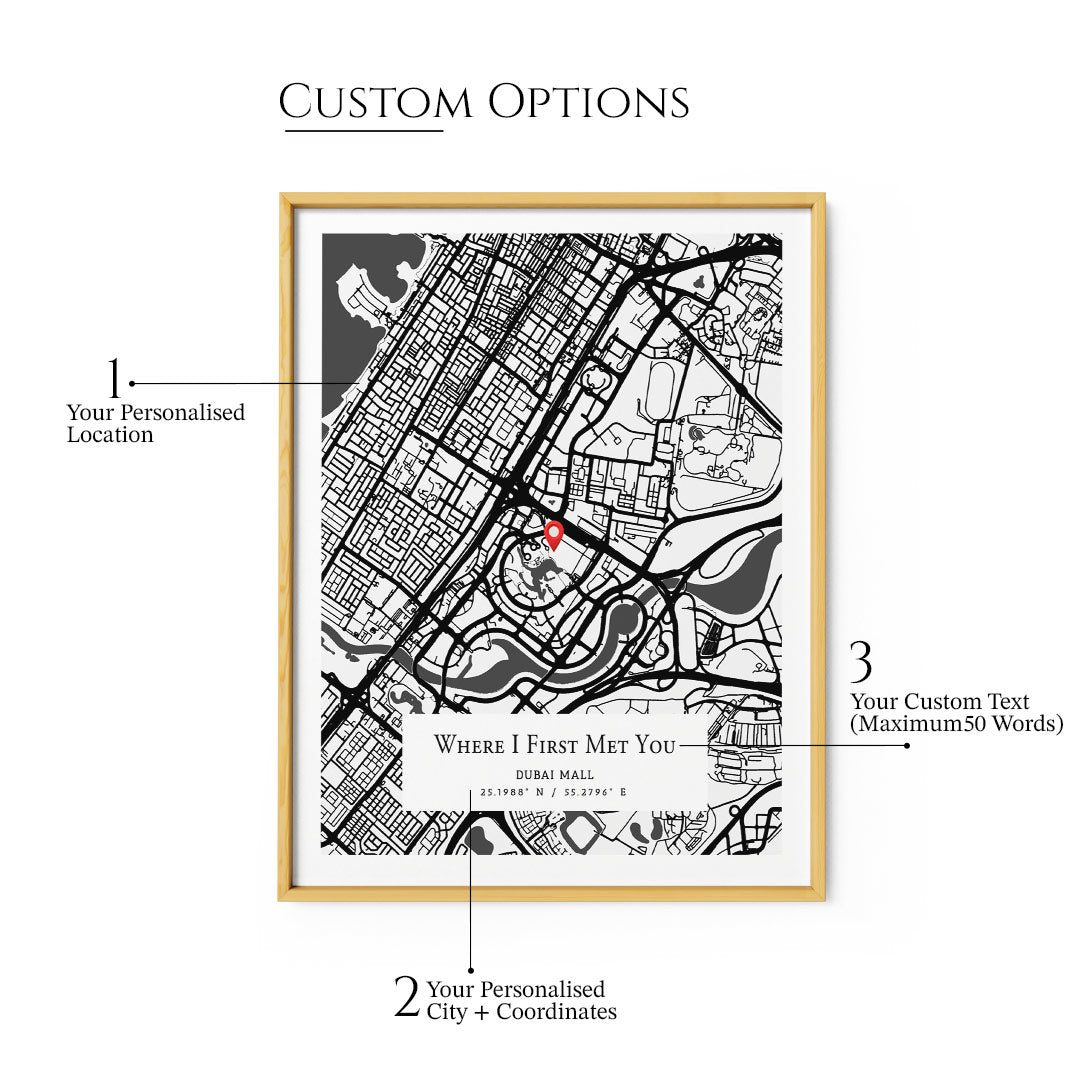 Custom Map Art - White - The Executive - XS / Canvas / Rolled Art - Nook At You