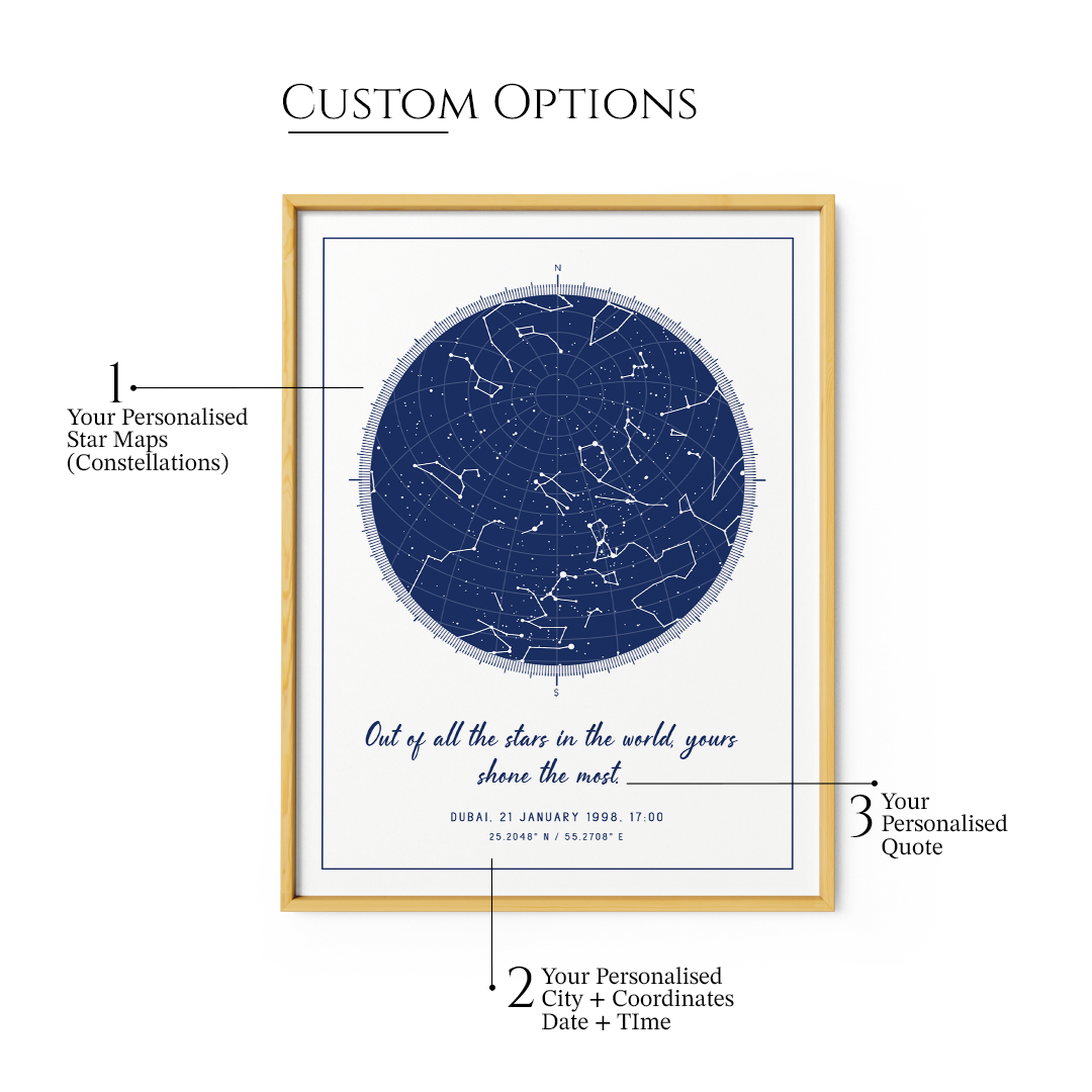 Custom Sky Map - Navy Blue - Modern - XS / Matte Paper / Rolled Art - Nook At You