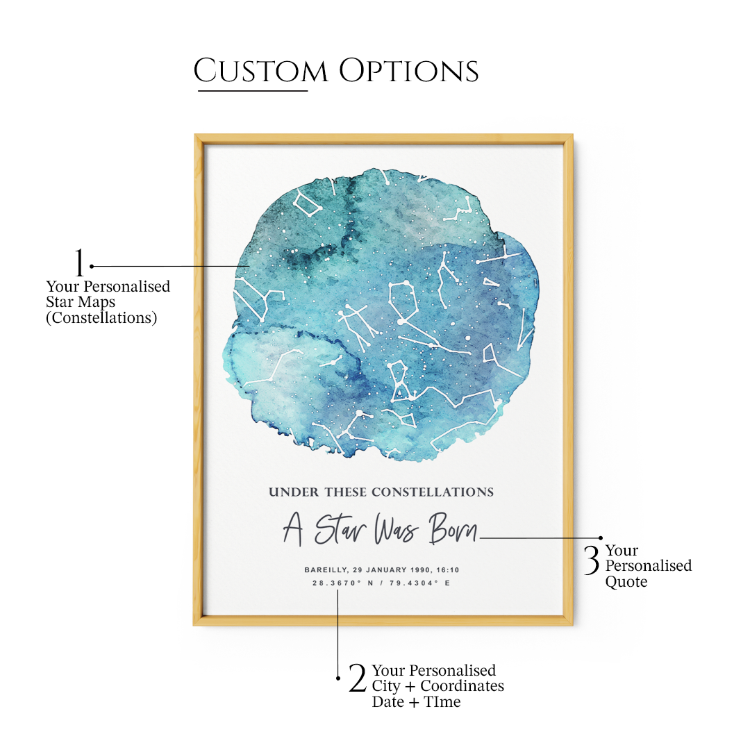 Custom Sky Map - Watercolour - XS / Matte Paper / Rolled Art - Nook At You