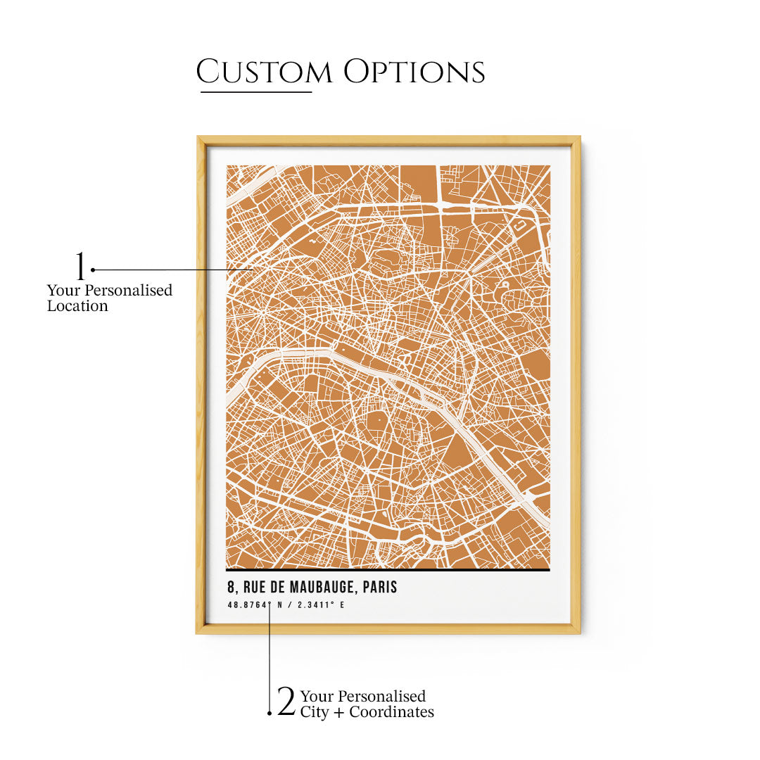 Custom Map Art - Mustard - Pantone - XS / Matte Paper / Rolled Art - Nook At You