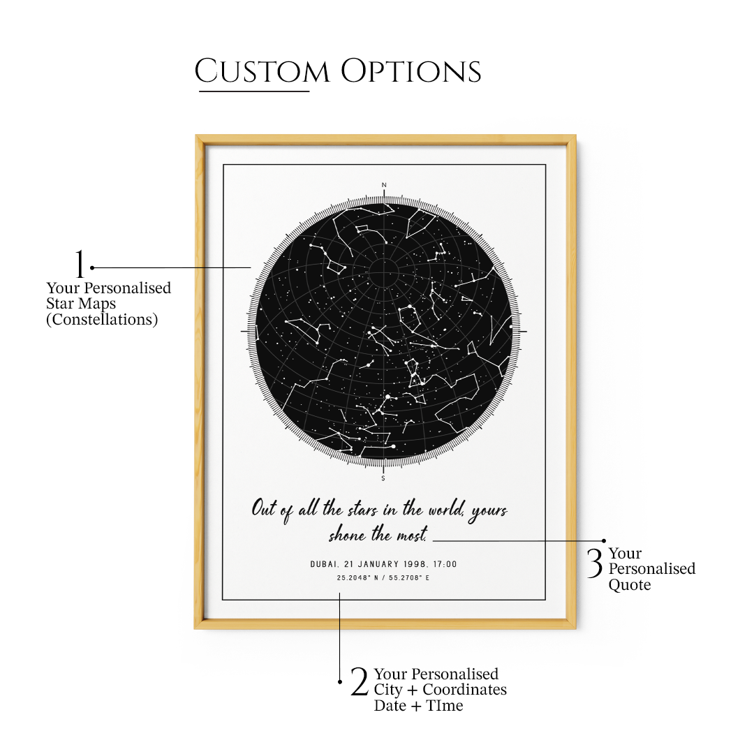 Personalized Star Map - Black - Modern - XS / Matte Paper / Rolled Art - Nook At You