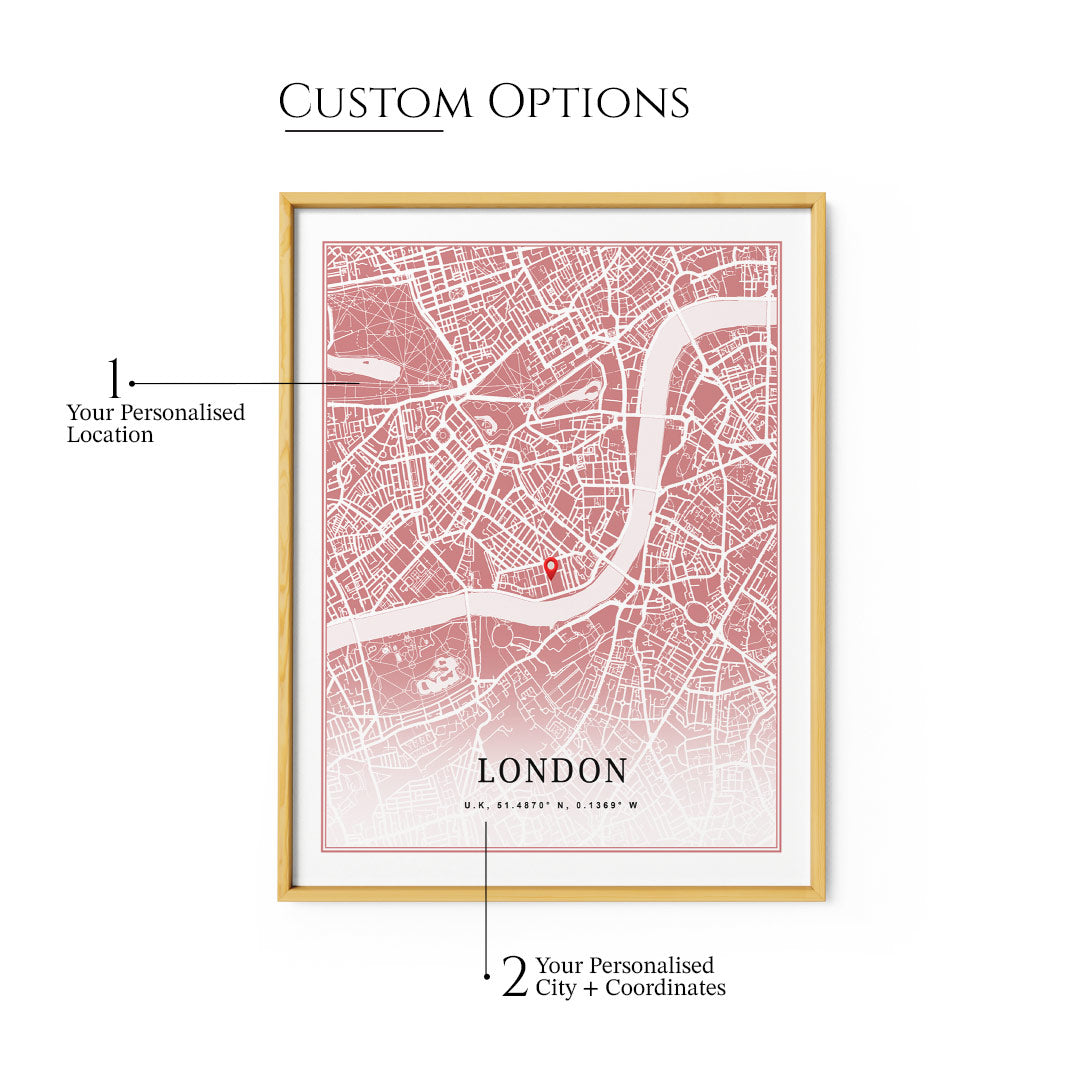 Custom Map Art - Baby Pink - Classic - XS / Canvas / Rolled Art - Nook At You