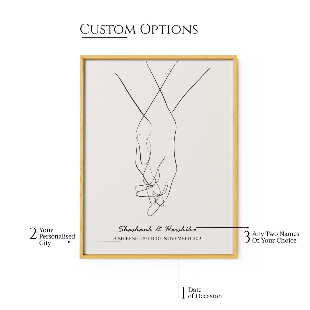 Personalized Line Art - Clasp (Beige) - XS / Matte Paper / Rolled Art - Nook At You